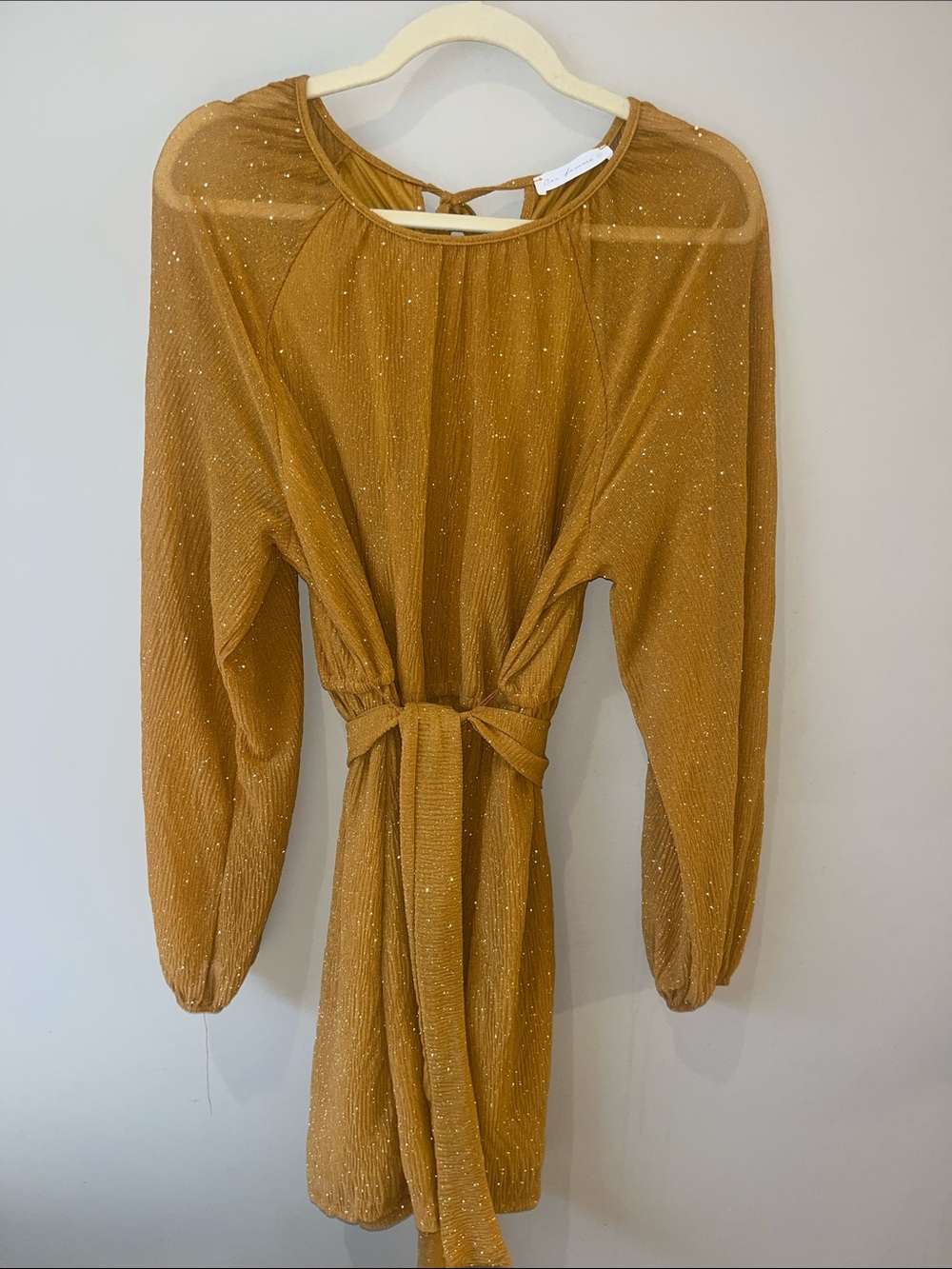 Stunning Ces Femme Marigold Glitter Tie-Waist Long Sleeve Dress - NWOT - Size L